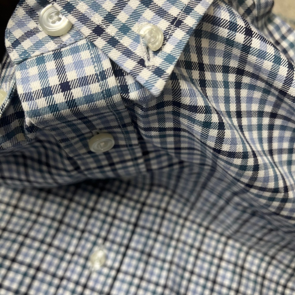UNTUCKit Button Down Shirt Mens Large Blue White Gingham Plaid Wrinkle Free - Picture 8 of 9
